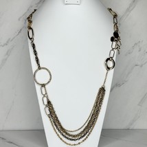 Chico&#39;s Ocean Themed Long Gold Tone Chain Link Necklace - £13.19 GBP