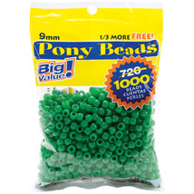 Darice Pony Beads Big Value Pack  Opaque Green Color  Plastic  9 mm Size  1,000/ - £18.15 GBP