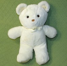 1985 Dakin Teddy White Bear Vintage 13" Stuffed Animal Brown Nose Ivory Ribbon - $22.05