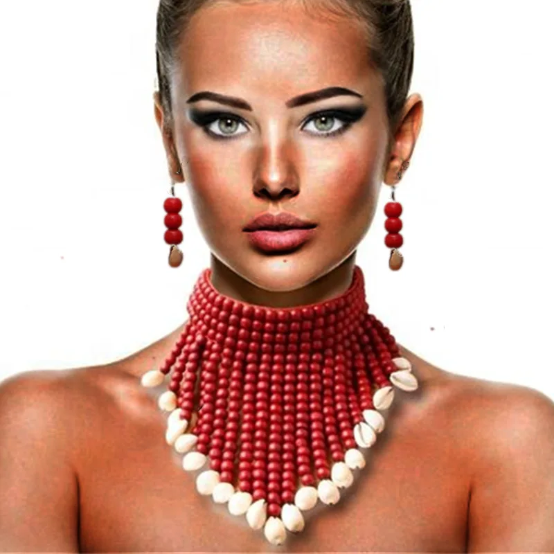 African Statement Chunky Necklaces For Women Multi Strand Colorful Bead Layered  - £21.76 GBP