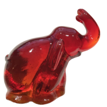 Vintage MCM KANAWHA Red Art Glass ELEPHANT Trunk Up 4&quot; tall - £39.10 GBP