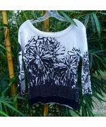 Sequin Embellished Sweater Floral Top Scoop Neck Black White Pink Silk S... - $42.74