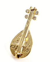 VTG Avon Mandolin Music instrument Gold Tone Rhinestone Lapel Pin Tie Tack 1990s - £10.02 GBP