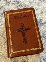 Holy Bible King James KJV Large Print Compact Thumb Index Brown Faux Leather TGS - £19.39 GBP