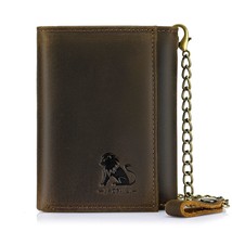 Retro Crazy Horse Genuine Leather Men&#39;s Wallet Burglar Chain Wallet Men&#39;s Short  - £79.57 GBP