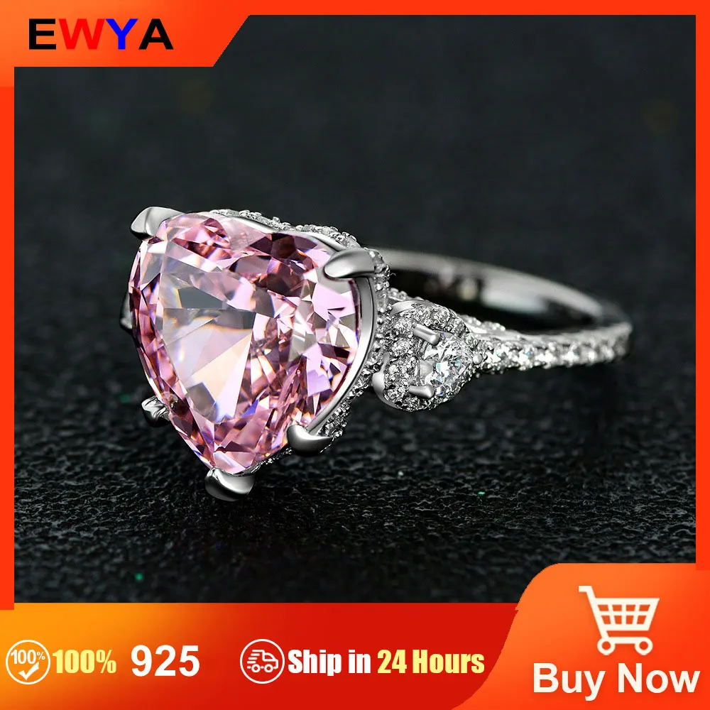 EWYA 925 Sterling Silver  15ct Heart-shaped 12*12 Simulation Pink Diamon... - £54.25 GBP