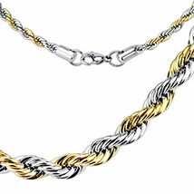 Rope Chain Necklace Two Tone Gold PVD Plate Silver Stainless Stainless Steel 3mm - £13.54 GBP