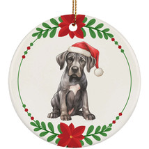 Cute Great Dane Puppy Dog Santa Hat Christmas Ornament Ceramic 3&quot; Gift Decor - £11.83 GBP