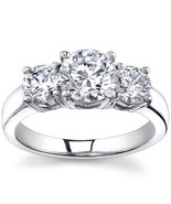 1.05CT Forever One DEF Moissanite 4 Prong 3-Stone Ring 14K White Gold - £579.53 GBP