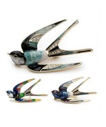 CUTE SWALLOW PIN 1.9&quot; Gold Blue Green Teal Enamel Flying Bird Brooch Rhi... - €7,65 EUR