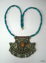 Vintage Silver Necklace Painting Pendant handmade traditional jewelry - £310.72 GBP