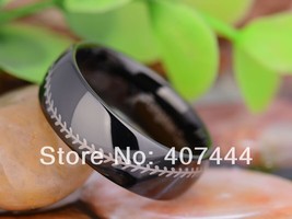 Free Shipping Hot Sales 8MM Black Dome Baseball Stitch  Men&#39;s Fashion Tungsten C - £30.83 GBP