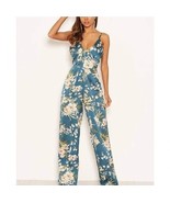 AX Paris Womens M Teal Blue Floral Printed Sleeveless Jumpsuit RETAG P23 - $26.87 CAD