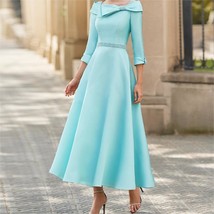 Boat Neck Bow Beaded Satin Knee LengthStyle A-line Elegant Dress Women&#39;s... - £98.69 GBP