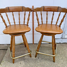 2 Matching Barstool Swivel Vinyl Hard Wood Stool Mid-Century Country Vintage - £109.08 GBP