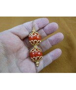 (J35-1) 20mm Red mother of pearl bead + gold filigree caps pendant JEWELRY - €22,57 EUR