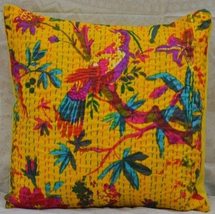 Indian Bird Print Kantha Cushion Cover / Pillow Covers 16x16 Cushion Cover 20x20 - £9.38 GBP