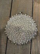 Vintage Metal White Beaded Sphere Circular Coin Purse 4&quot; - $28.99