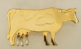 Vintage Costume Jewelry JJ Holstein Dairy Milk Cow Gold Tone Metal Brooch Pin - £19.77 GBP