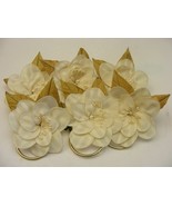 Vintage Handmade Napkin Rings Set of 6  Cream Color w Wide Stripe #36 - €16,87 EUR