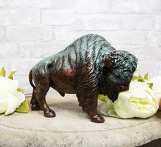 Native American Wild Bison Buffalo Resin Statue In Green Patina Bronze Finish - £25.73 GBP