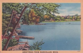 Marcellus Michigan MI Greetings From Postcard A29 - £2.34 GBP