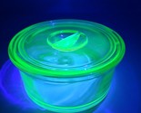 Hazel Atlas Green Uranium Round Glass Lidded Refrigerator Dish some edge... - $32.66
