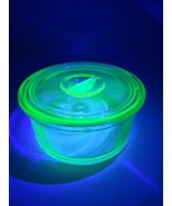 Hazel Atlas Green Uranium Round Glass Lidded Refrigerator Dish some edge... - £25.65 GBP
