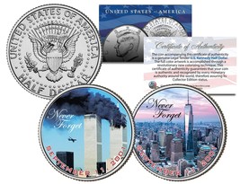 World Trade Center 9/11 Wtc Colorized Jfk Half Dollar Us 2-Coin Set Actual Plane - £10.40 GBP