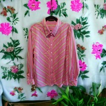 Foxcroft Wrinkle Free Button-Down Classic Shirt Striped Womens Sz 22W Pink Grn  - £22.57 GBP
