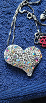 New Betsey Johnson Necklace Heart White Multicolor Rhinestone Valentine Love - £11.79 GBP