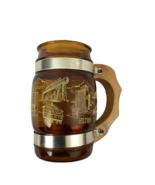 Vintage 5&quot; Fabulous Las Vegas Souvenir Brown Glass Barrel Mug Wooden Handle - $212.48 MXN