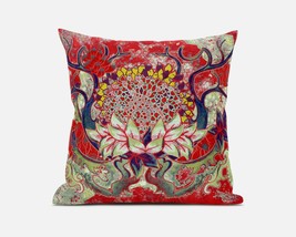 18 Red Green Flower Bloom Suede Throw Pillow - £41.74 GBP