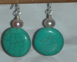 Beautiful Turquoise And Fw Pearls Beads Earrings - £7.23 GBP