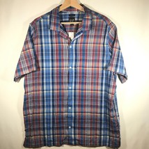 GAP Shirt Men&#39;s Large Linen Blend Plaid Button Up Short Sleeve NWT - $17.93