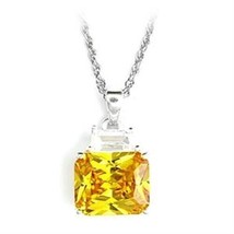 11.55Ct Radiant Cut Cubic Zircon In Topaz Solitaire 925 Sterling Silver Pendant - £56.40 GBP
