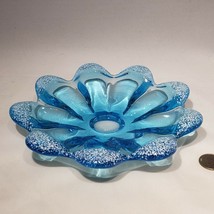 Blue Aqua Art Glass Bowl White Speckled Scalloped Edge 8&quot; - $24.95