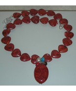 Genuine Natural Coral Hearts Stone  Beads Necklace - £79.93 GBP