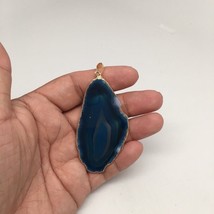 77 cts Blue Agate Slice Electroplated Gold Plated Pendant from Brazil, D74 - £4.72 GBP