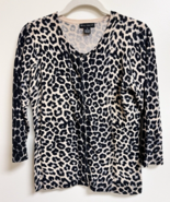 Willi Smith Women&#39;s SZ M Leopard Print Cardigan Sweater Button Front 3/4... - $25.18 CAD