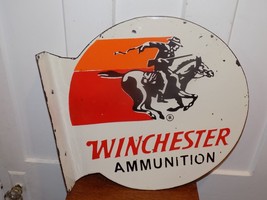 Vintage Winchester Ammunition Porcelain Double Sided Flange Sign - $8,765.44 MXN