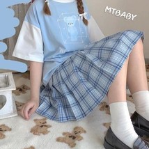 Color: Blue top blue skirt, Size: L - Short-Sleeved Top, Plaid-Waisted S... - $19.04