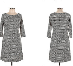 J. McLauglin Boatneck Long Sleeve Dress Green White Geometric Design  Si... - $24.74