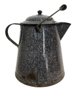 Vintage Large Graniteware Campfire Coffee Pot with Lid Enamelware Grey - $52.12 CAD