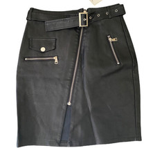 Black Faux Leather Zip High With Belt Waisted Mini Skirt Women Size S - £19.78 GBP