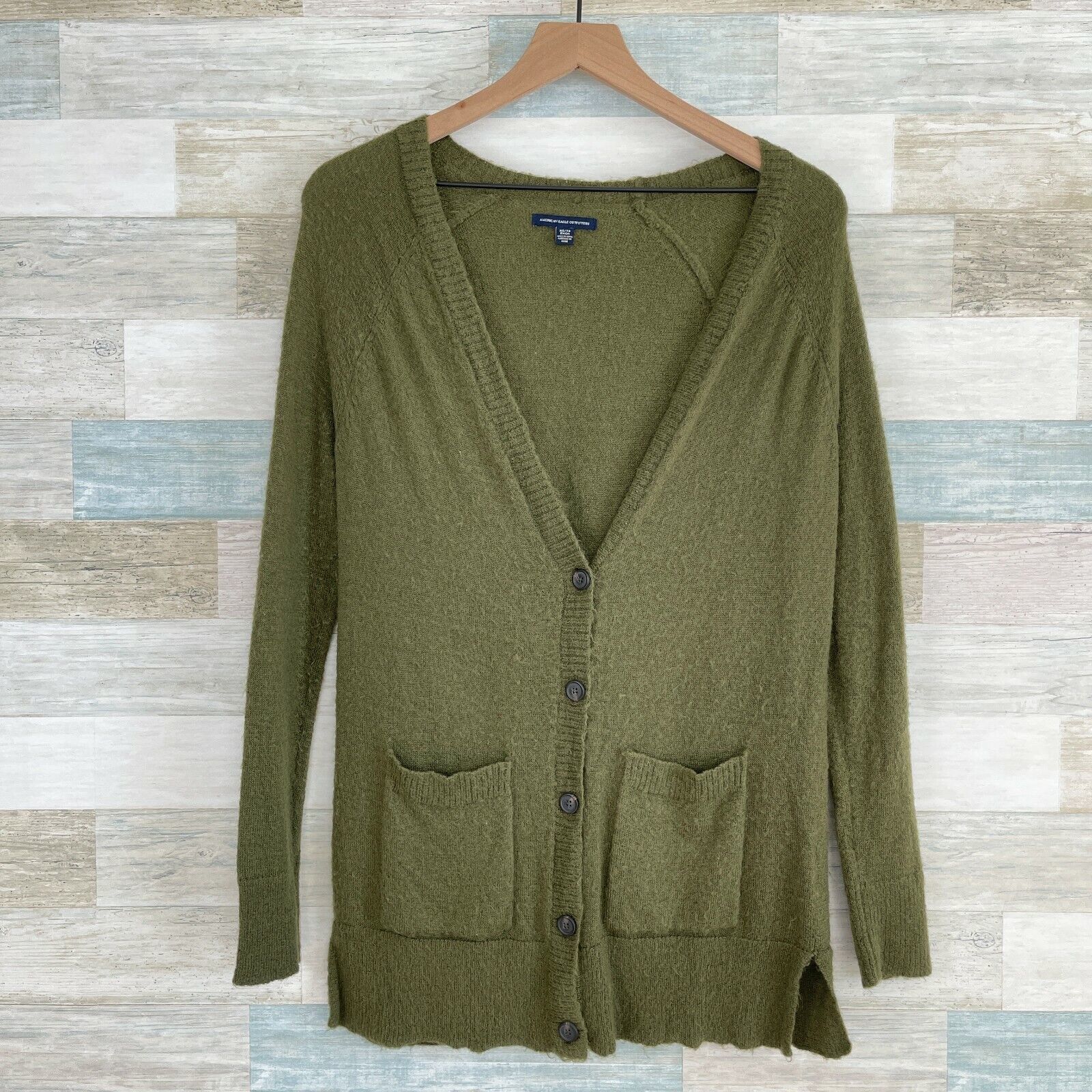 Primary image for American Eagle Grandpa Tunic Cardigan Sweater Green Stretchy Soft Women XS