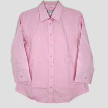 Lady Hathaway Womens Blouse Size M 3/4 Sleeve Button Front Collared Pink Stripe - £11.03 GBP
