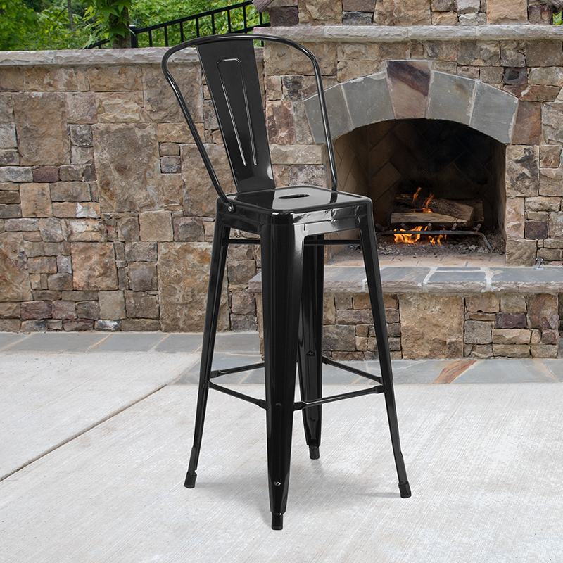 30" Black Metal Outdoor Stool CH-31320-30GB-BK-GG