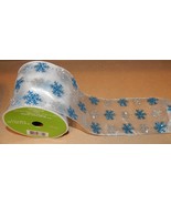 Ribbon Wired Bow-tique Celebrate It 4&quot; x 25ft Blue &amp; Silver Glitter Snow... - £4.38 GBP