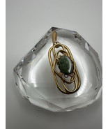 Antique Gold Plated Jade Pendant Necklace Large 6cm - $24.01 CAD